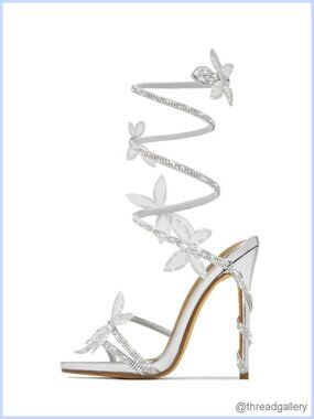 Diamante Butterfly Wrap Around Stiletto Heel Sandals Rhinestone Sparkly